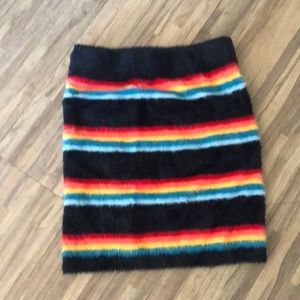 Fuzzy black and rainbow skirt